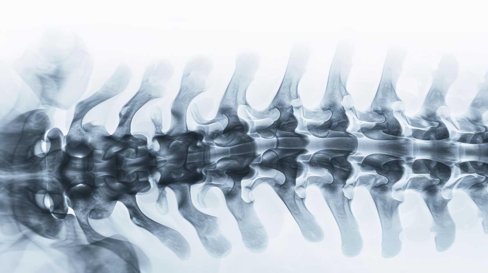 An X-ray image of the spine showing the neck and upper back vertebrae